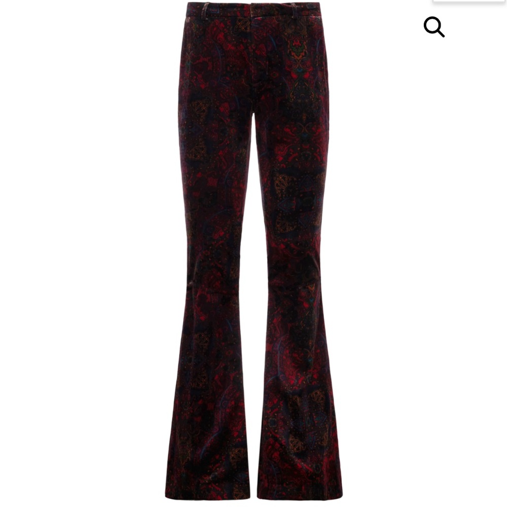 L'AGENCE Lane Flare Velvet Trouser Pant, Black Red Medalli, Size 6